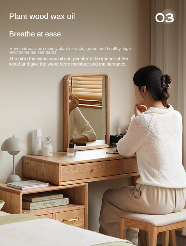 Oak Solid Wood Telescopic Vanity Table Cabinet.