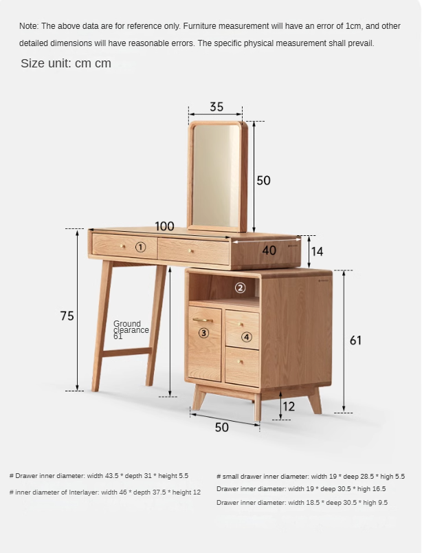 Oak Solid Wood Telescopic Dressing Table Cabinet.