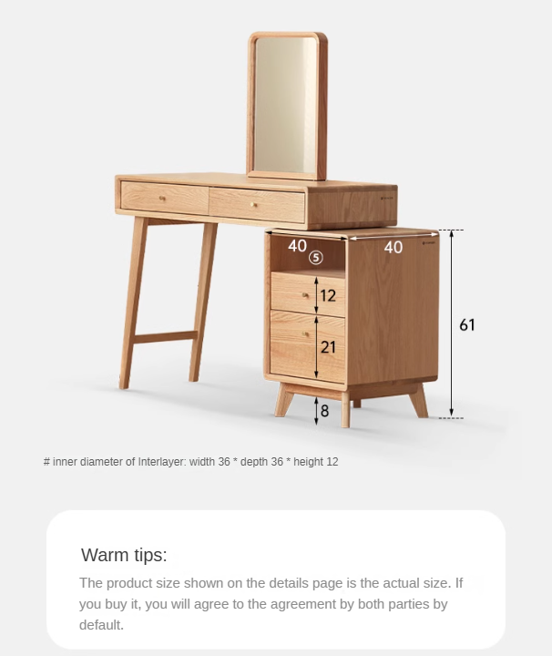 Oak Solid Wood Telescopic Dressing Table Cabinet.