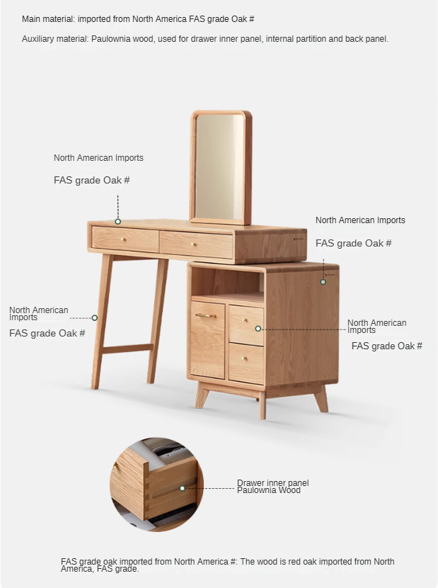 Oak Solid Wood Telescopic Vanity Table Cabinet.