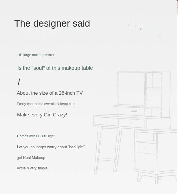 Oak, Rubberwood Solid Wood Vanity Table Telescopic.