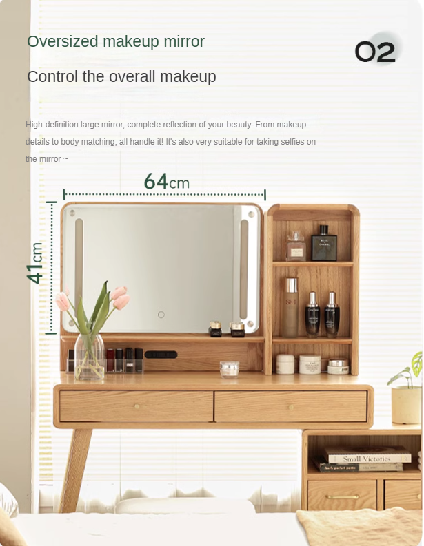 Oak, Rubberwood Solid Wood Vanity Table Telescopic.