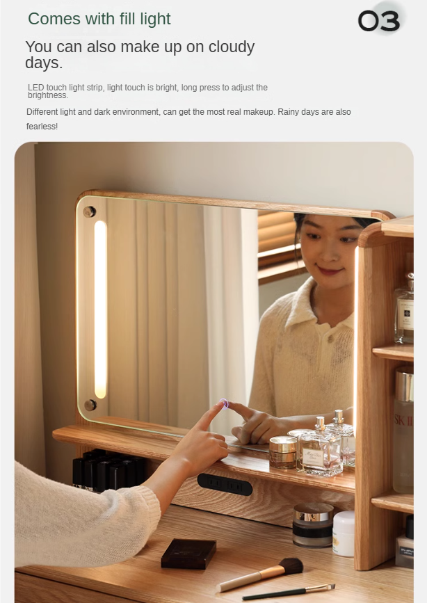 Oak, Rubberwood solid wood Dressing Table Telescopic.