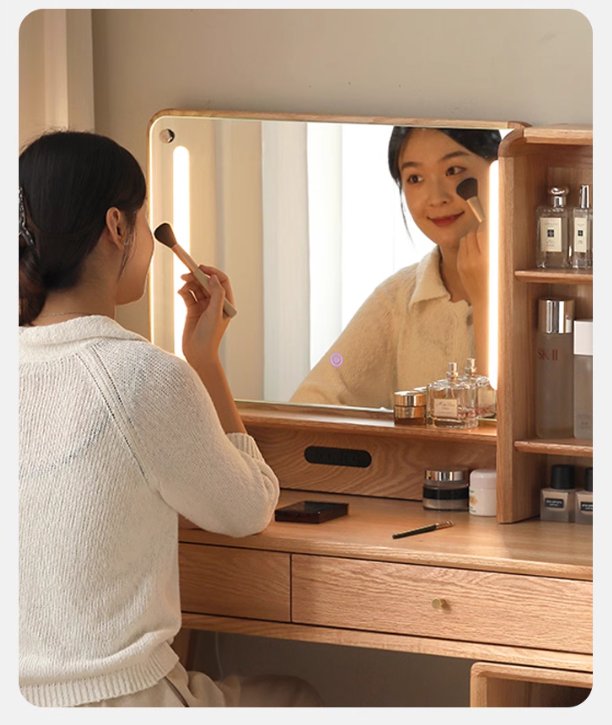 Oak, Rubberwood Solid Wood Vanity Table Telescopic.