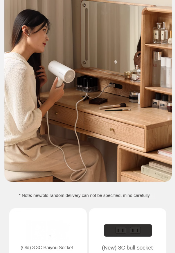 Oak, Rubberwood Solid Wood Vanity Table Telescopic.