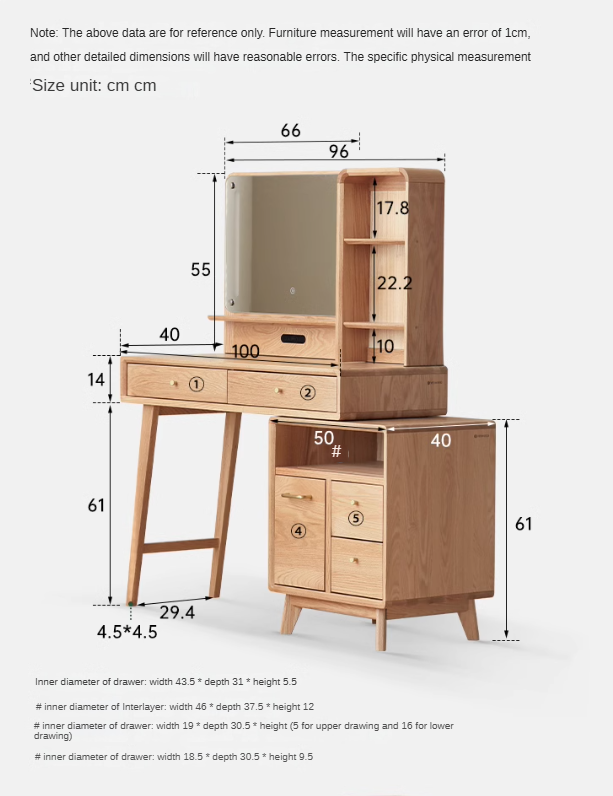 Oak, Rubberwood solid wood Dressing Table Telescopic.