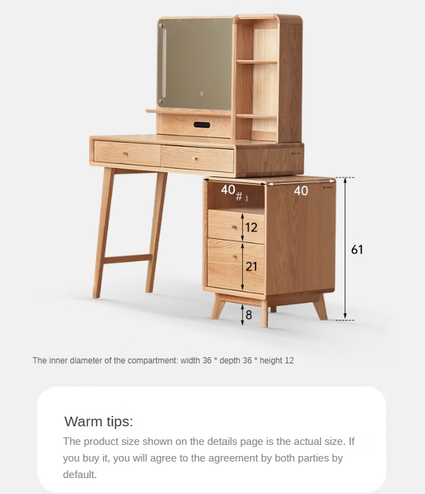 Oak, Rubberwood Solid Wood Vanity Table Telescopic.