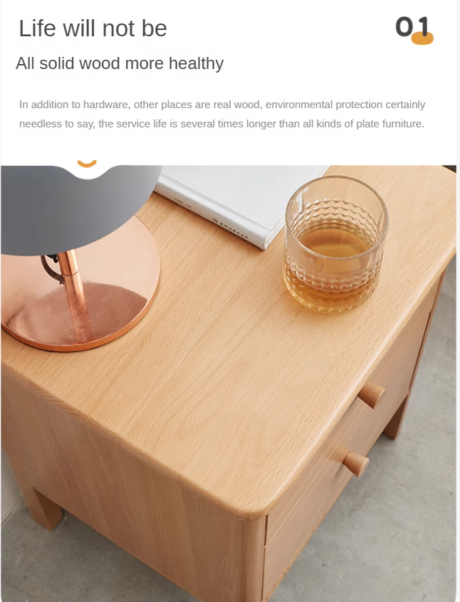 Beech Solid Wood Drawer Nightstand.