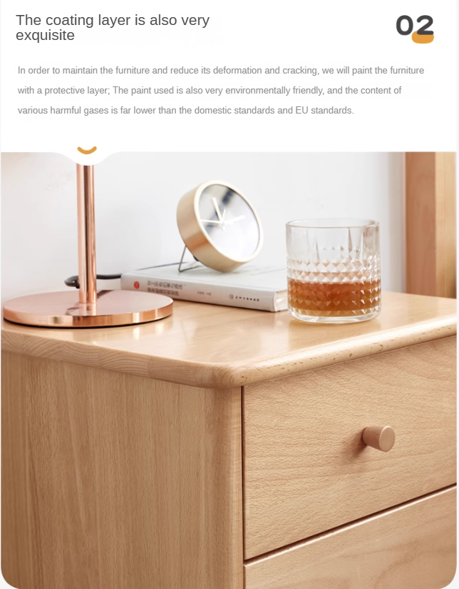 Beech Solid Wood Drawer Nightstand.