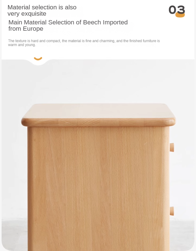 Beech Solid Wood Drawer Nightstand.