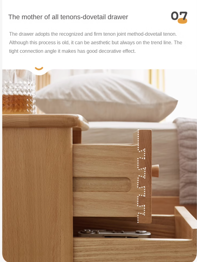 Beech Solid Wood Drawer Nightstand.