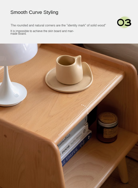 Beech Solid Wood Drawer Nightstand.