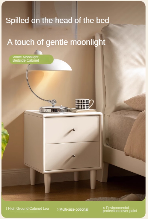 Solid RubberWood White Cream Style Nightstand