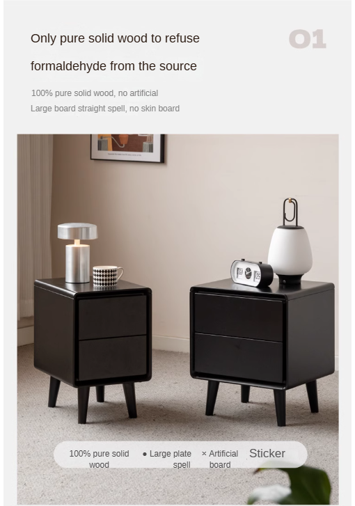 Solid RubberWood Black Nightstand.