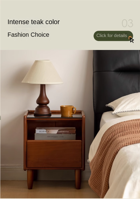 Cherry, Ash Solid Wood Small Nightstand.