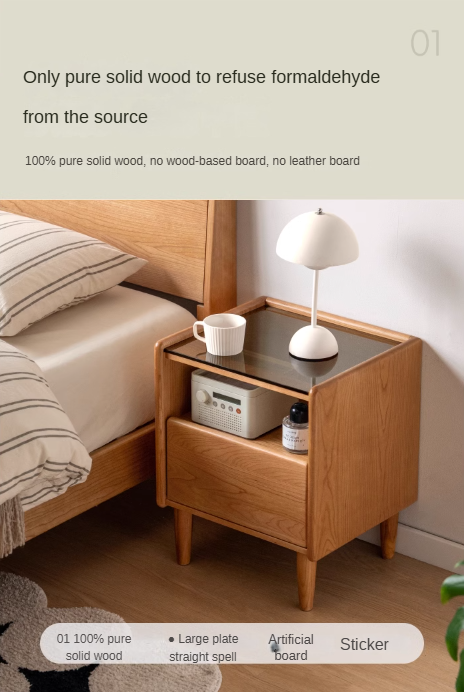 Cherry, Ash Solid Wood Small Nightstand.