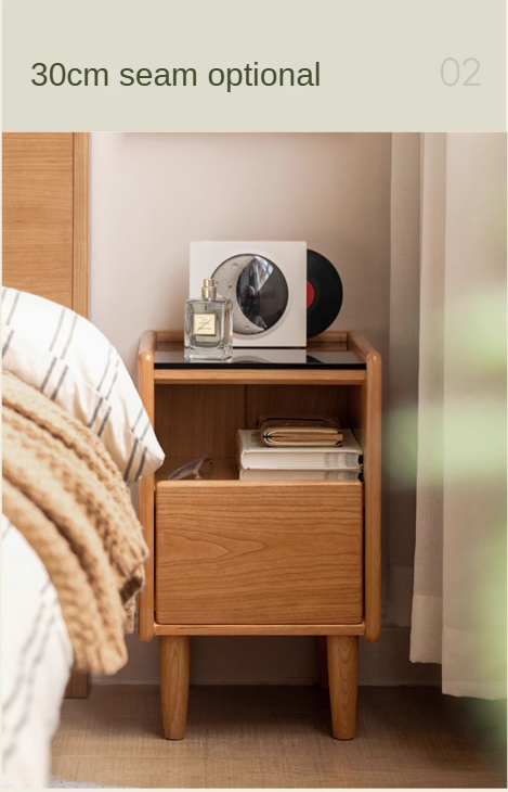 Cherry, Ash Solid Wood Small Nightstand.