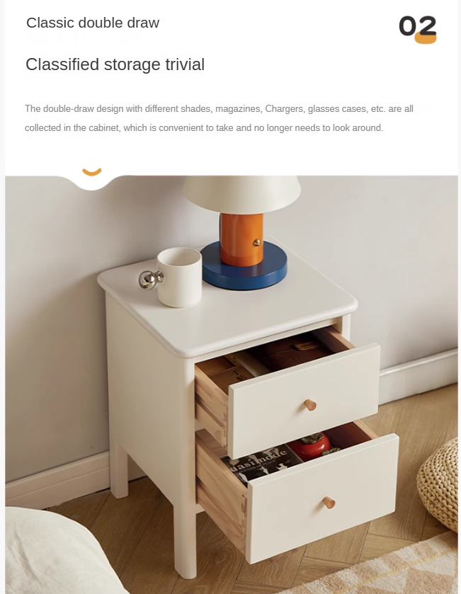 Pine Solid Wood White Luxury Nightstand.