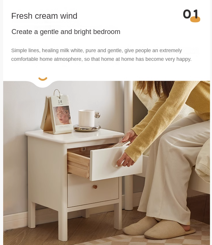 Pine Solid Wood White Luxury Nightstand.