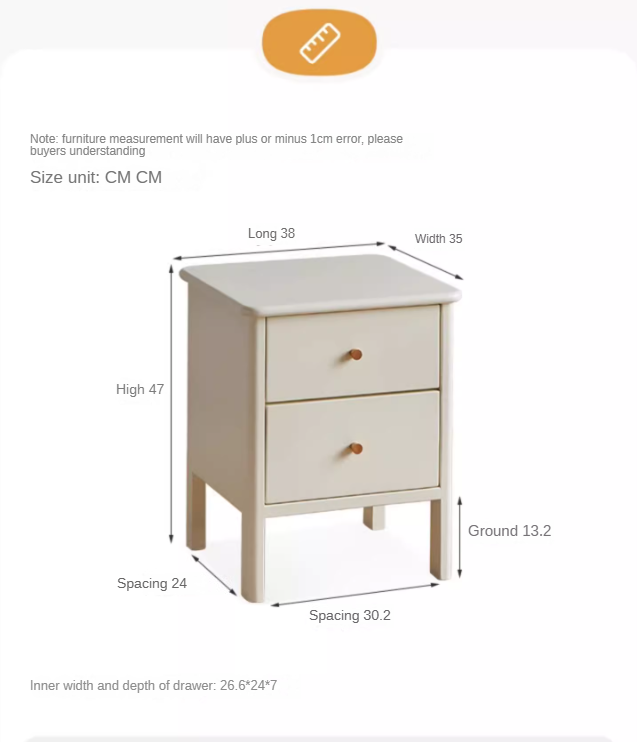 Pine Solid Wood White Luxury Nightstand.