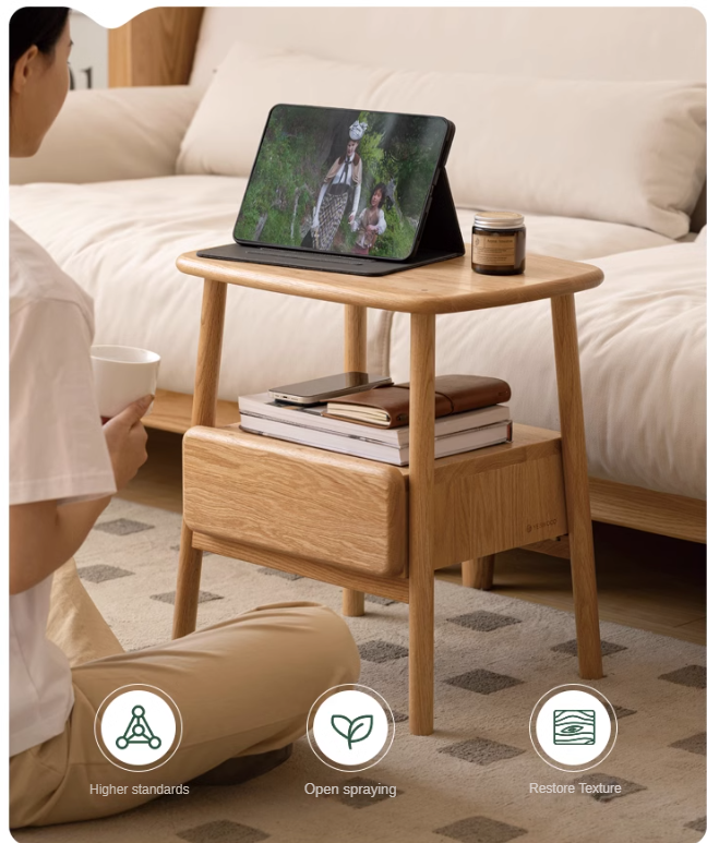 Oak, Beech Solid Wood Nightstand
