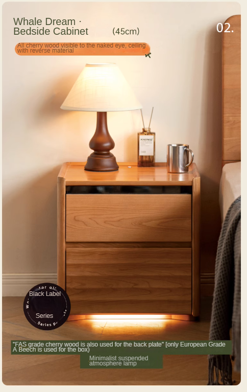 Cherry Solid Wood Retro Nightstand