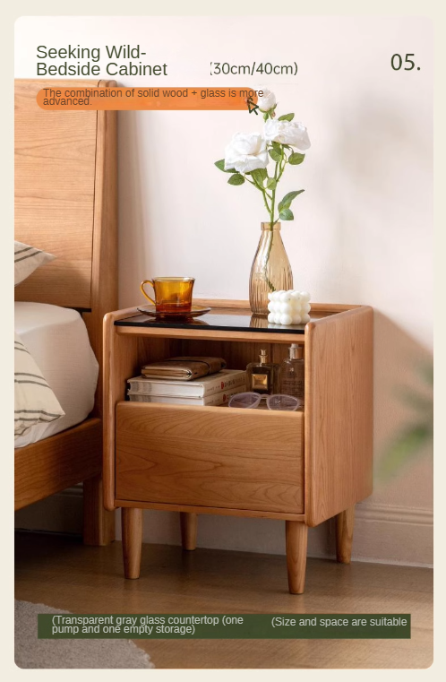Cherry Solid Wood Retro Nightstand