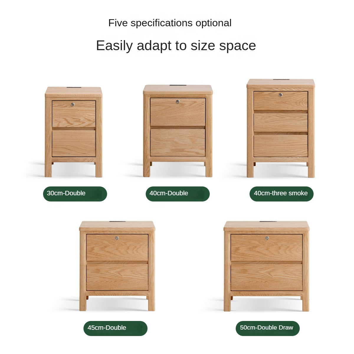 Oak Solid Wood, Solid Rubberwood Nightstand with Locker.