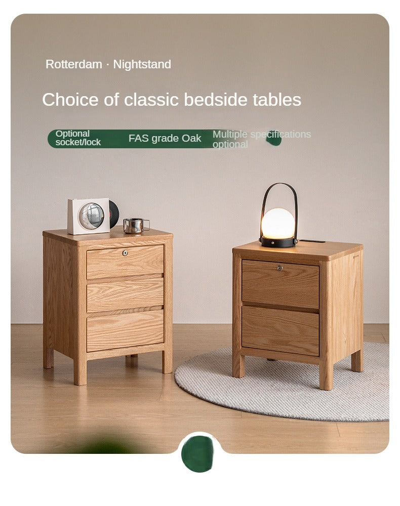 Oak Solid Wood, Solid Rubberwood Nightstand with Locker.