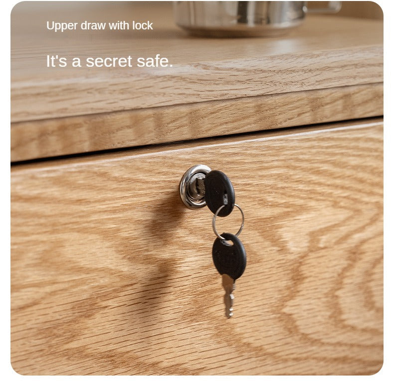 Oak Solid Wood, Solid Rubberwood Nightstand with Locker.