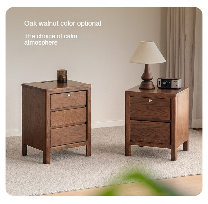 Oak Solid Wood, Solid Rubberwood Nightstand with Locker.