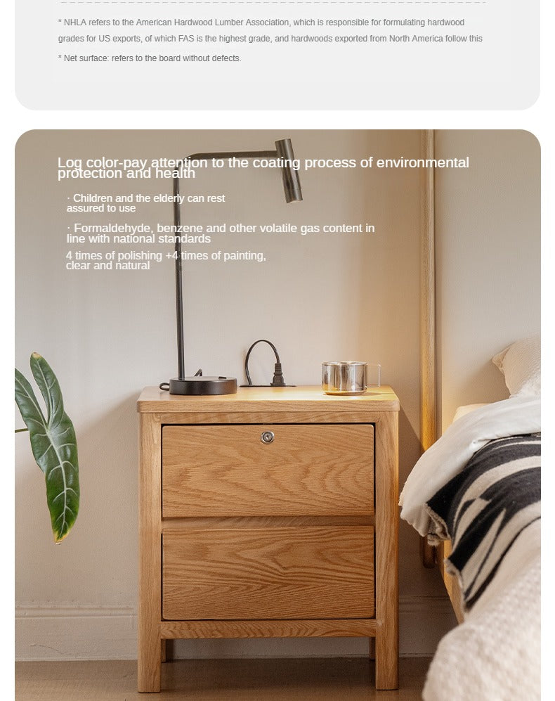 Oak Solid Wood, Solid Rubberwood Nightstand with Locker.