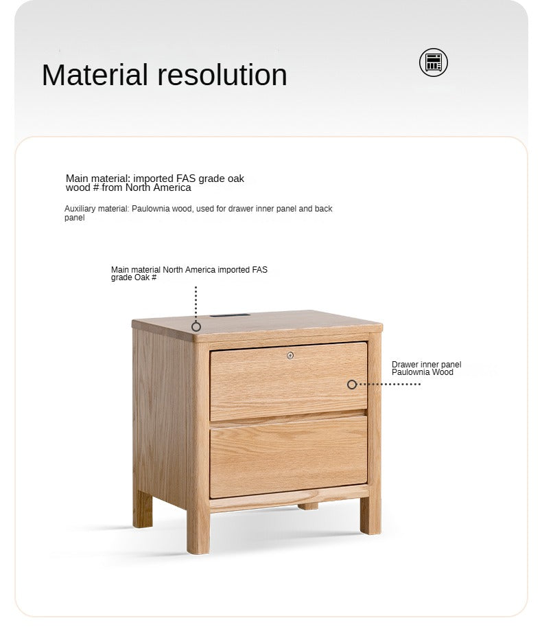 Oak Solid Wood, Solid Rubberwood Nightstand with Locker.