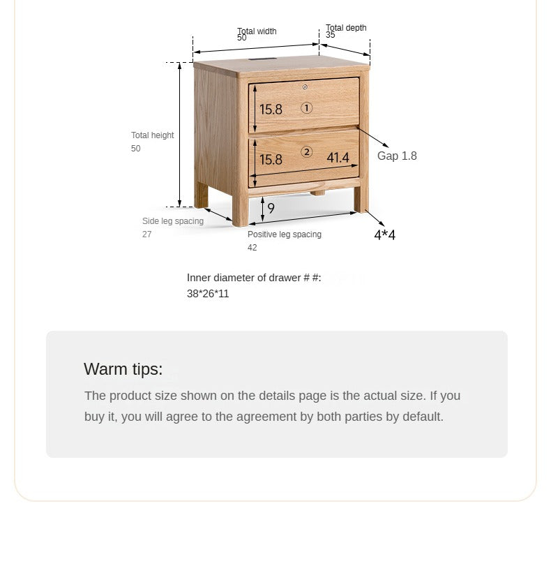 Oak Solid Wood, Solid Rubberwood Nightstand with Locker.