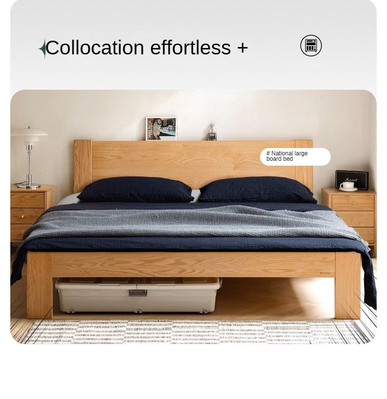 Oak Solid Wood, Solid Rubberwood Nightstand with Locker.