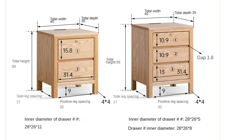 Oak Solid Wood, Solid Rubberwood Nightstand with Locker.
