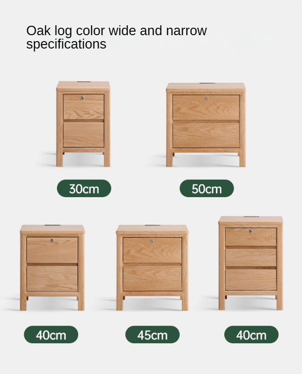 Oak Solid Wood, Solid Rubberwood Nightstand with Locker.