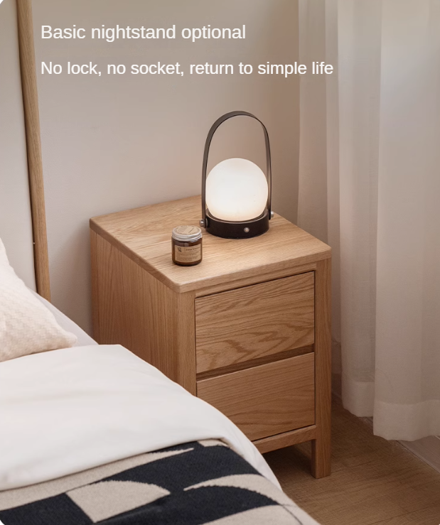 Oak Solid Wood, Solid Rubberwood Nightstand with Locker.