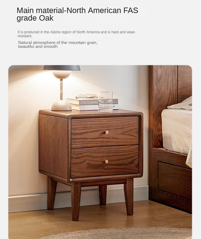 Oak, Solid Rubberwood Nordic Nightstand.