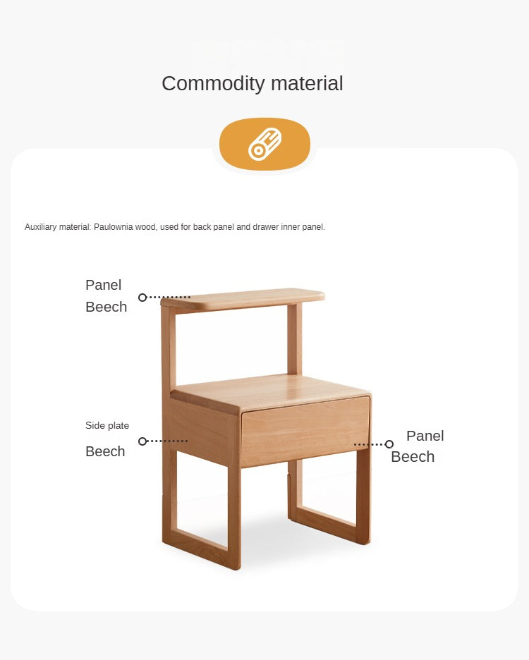 Beech Solid Wood Nightstand.