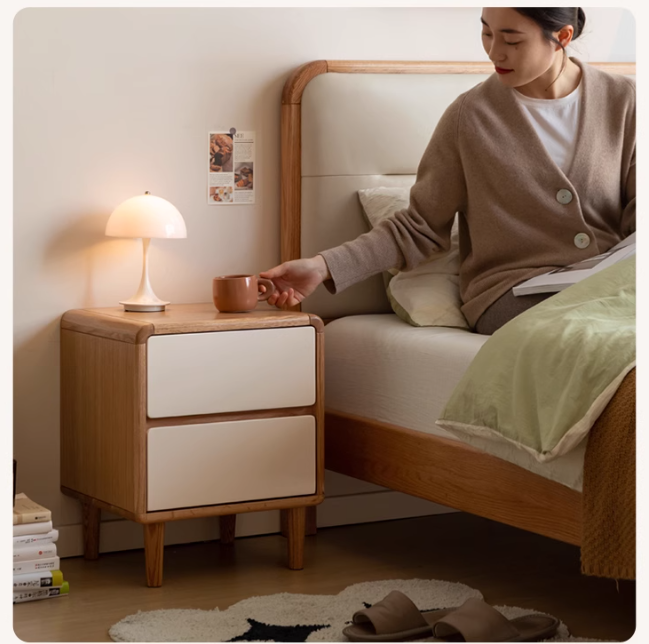 Oak Solid Wood, Solid RubberWood Nightstand