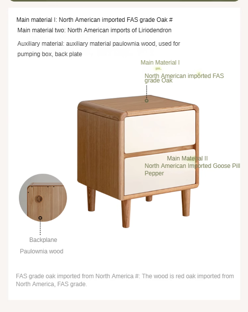 Oak Solid Wood, Solid RubberWood Nightstand