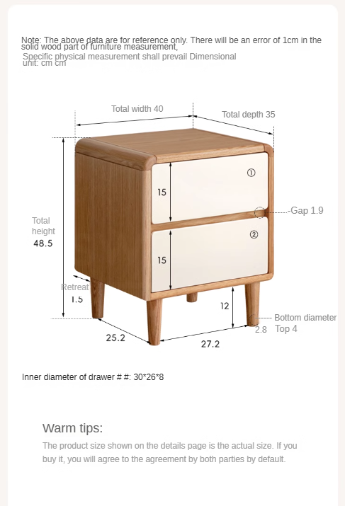 Oak Solid Wood, Solid RubberWood Nightstand