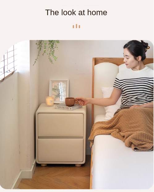 Leather Cream Style Nightstand