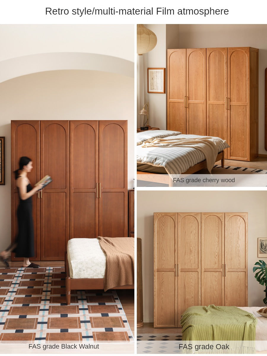 Black Walnut Solid Wood French Retro Wardrobe.