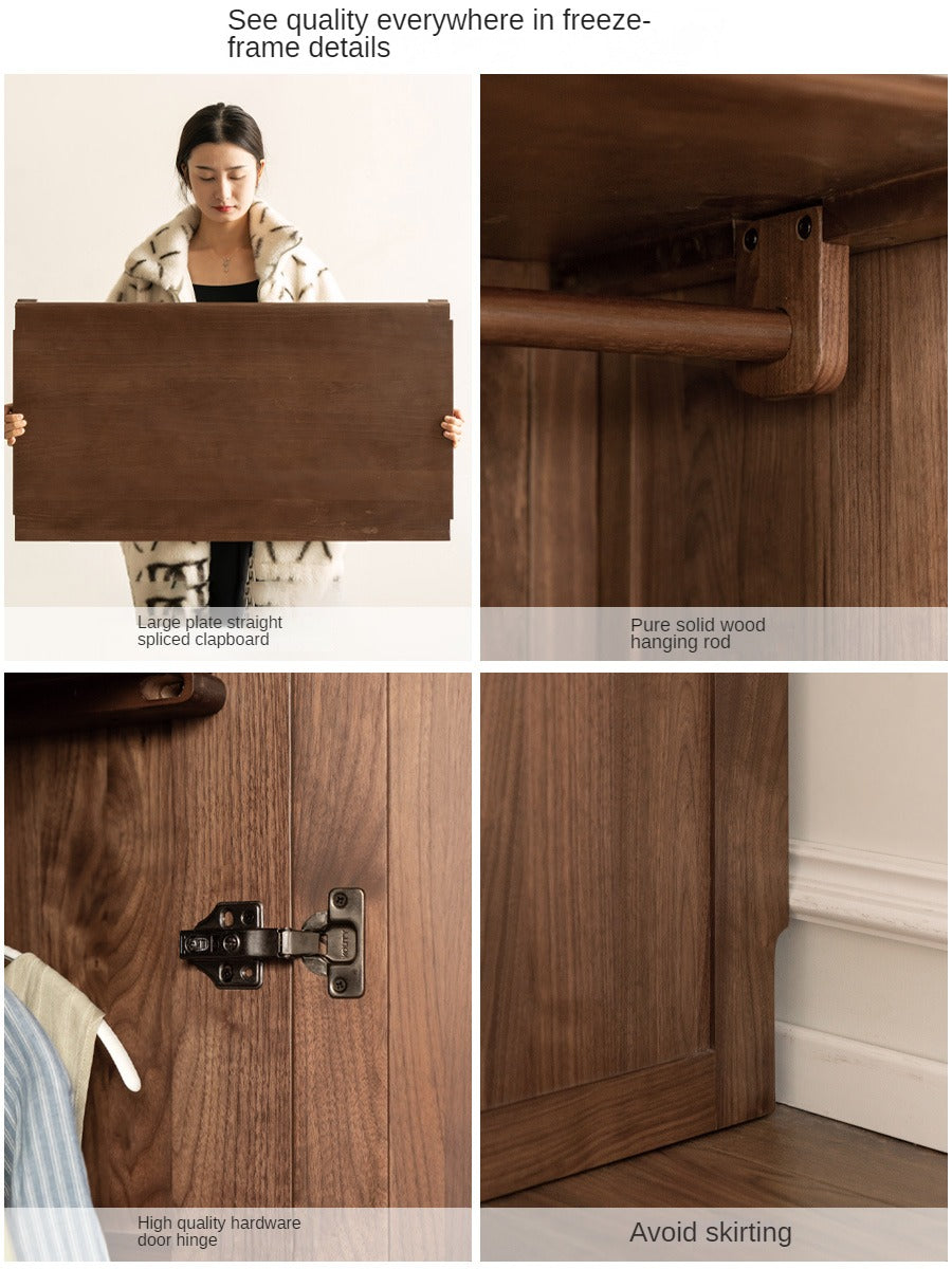 Black Walnut Solid Wood French Retro Wardrobe.