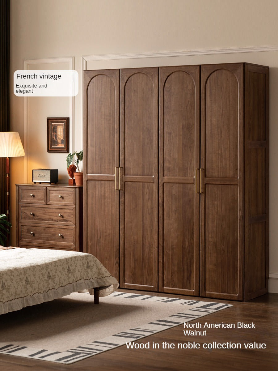 Black Walnut Solid Wood French Retro Wardrobe.