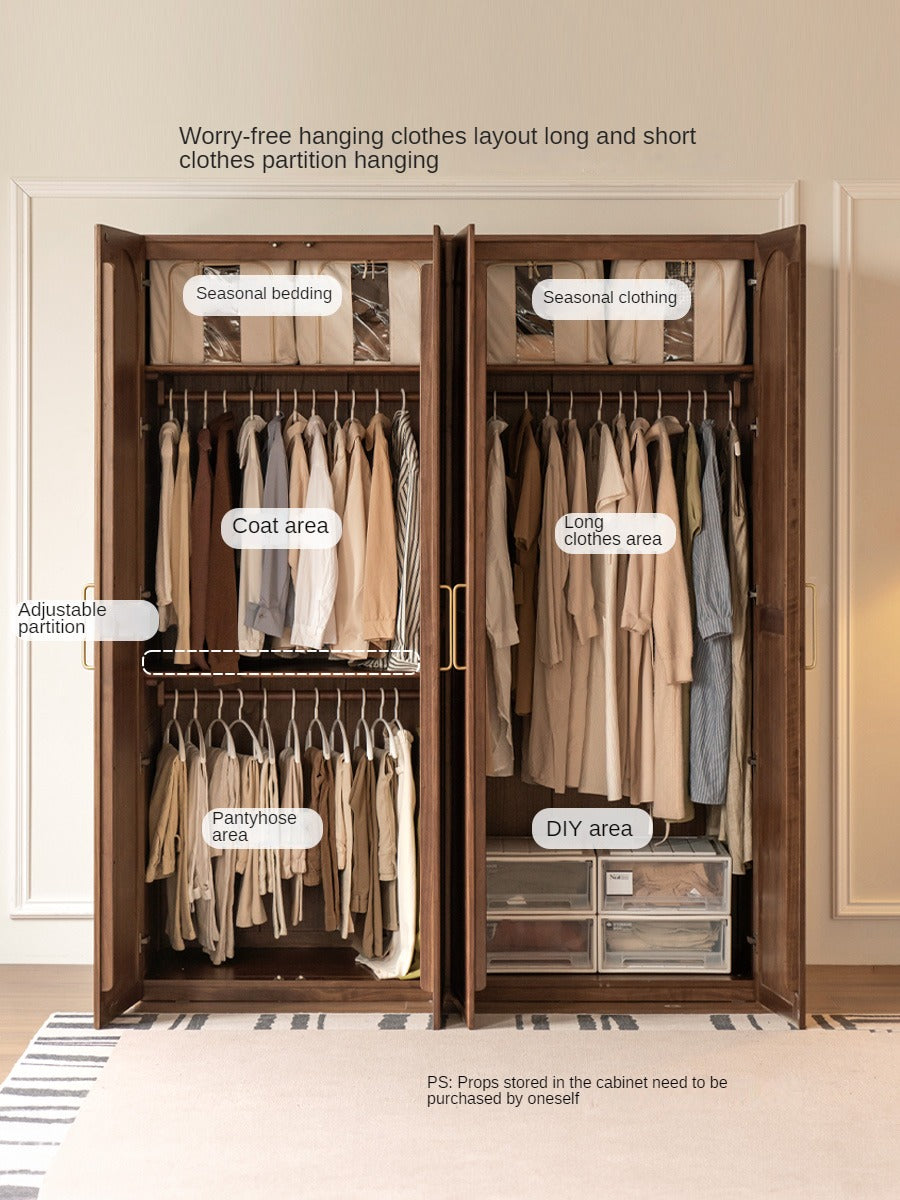 Black Walnut Solid Wood French Retro Wardrobe.
