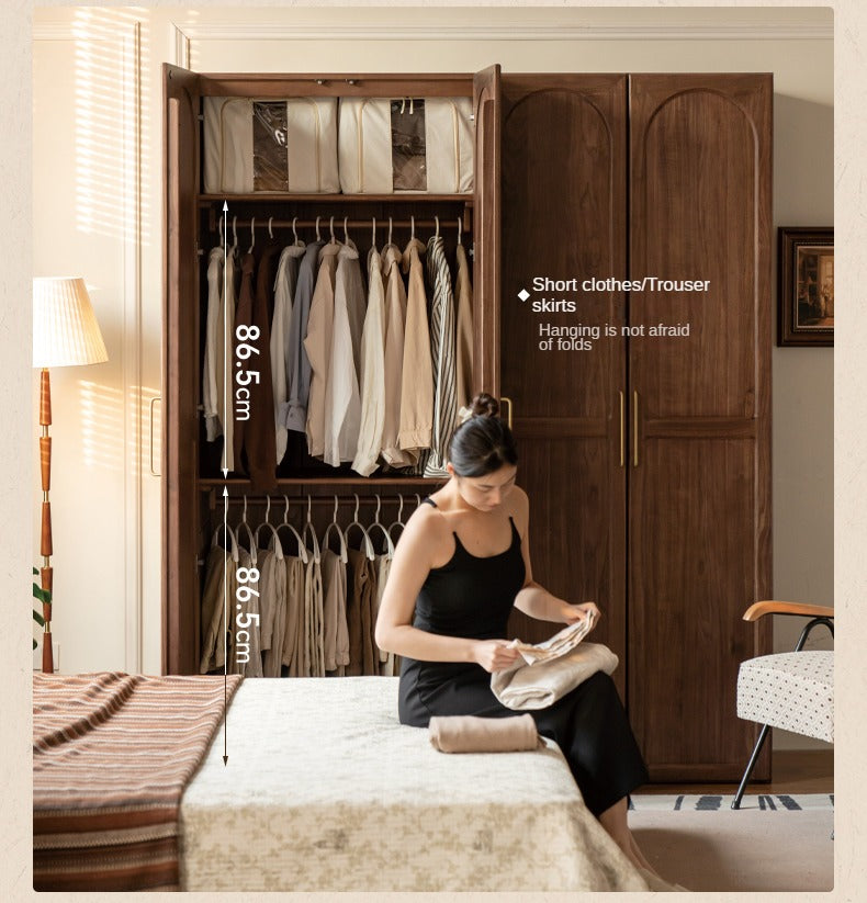 Black Walnut Solid Wood French Retro Wardrobe.