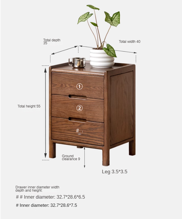 Oak Solid Wood, Solid Rubberwood Nordic Style Nightstand